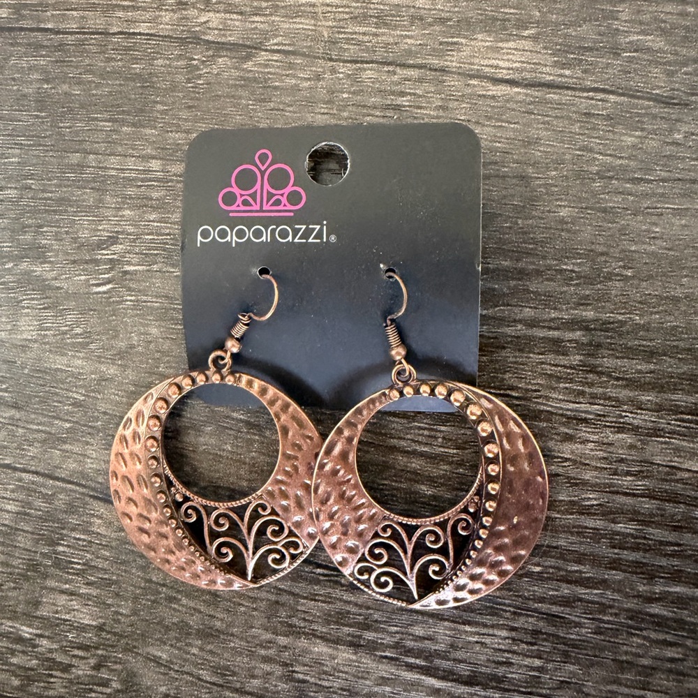 Paparazzi Accessories Excursionist Copper Textured Dangle Earrings